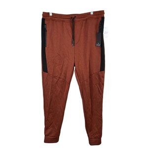 Mens Public Record Rust Brown & Black Standard Fit Joggers Drawstring Size XL